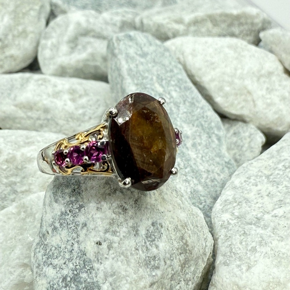 NWT Zawadi Chocolate Sapphire & Orissa Rhodolite Garnet Ring 9.00ct Two-Tone - Picture 3 of 16